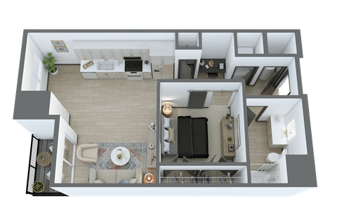 Floor plan for studio, 1 bath, 662 sqft
